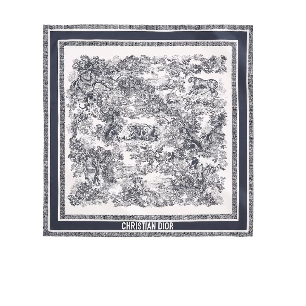 Christian Dior Toile De Jouy Sauvage 90 Square Scarf Gray And Navy Blue 90Cm 15JOU090I602_C545