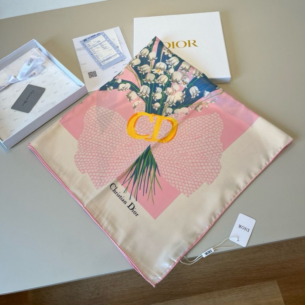 Christian Dior Vintage Silk Scarf – Lily Of The Valley Floral Print Pink 90Cm - Image 3