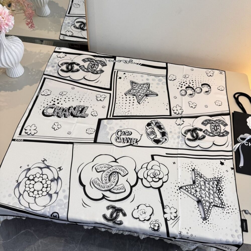 Alternative view of Chanel  Ombre Silk Scarf White And Black 90Cm AAB337-B21797-U3366