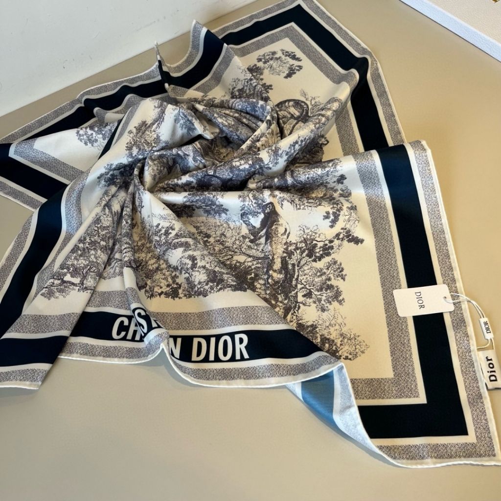 Christian Dior Toile De Jouy Sauvage 90 Square Scarf Gray And Navy Blue 90Cm 15JOU090I602_C545 - Image 4