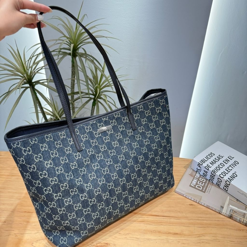 Gucci Tribeca Large Tote Bag Dark Blue GG Denim 38Cm 874745 FAF8V 4042 - Image 3