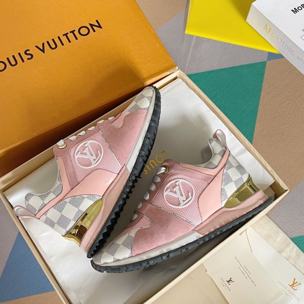 Louis Vuitton Run Away Sneaker Suede Damier Azur Pink - Image 4