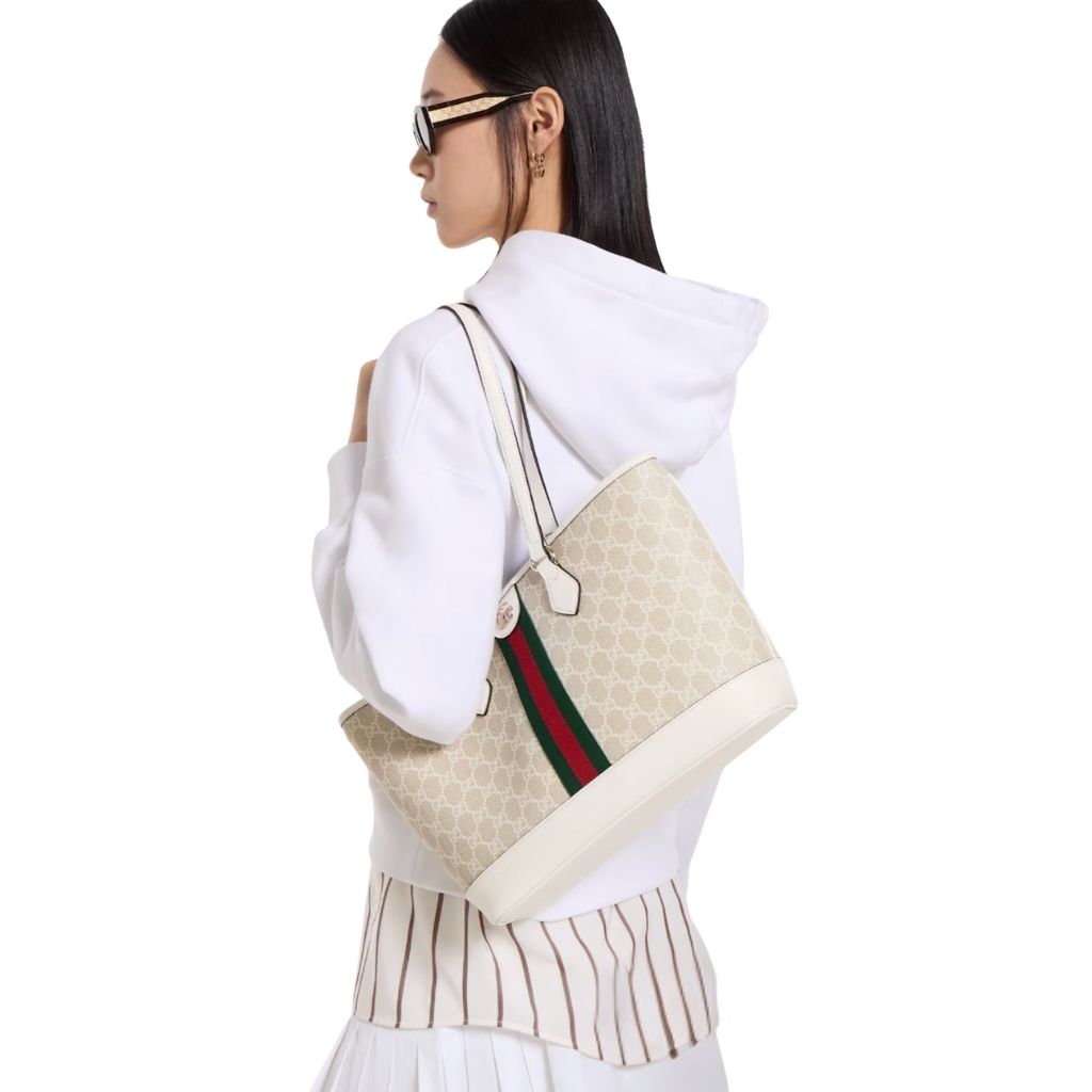 Gucci Ophidia Large Tote Bag Beige And White GG Fabric 38Cm 836849 FAE0J 9643 - Image 9