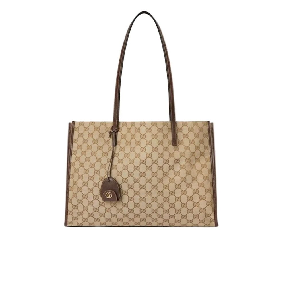 Gucci Londra Large Tote Bag Sand And Dark Brown GG Canvas 40Cm 875056 FAF8N 9651
