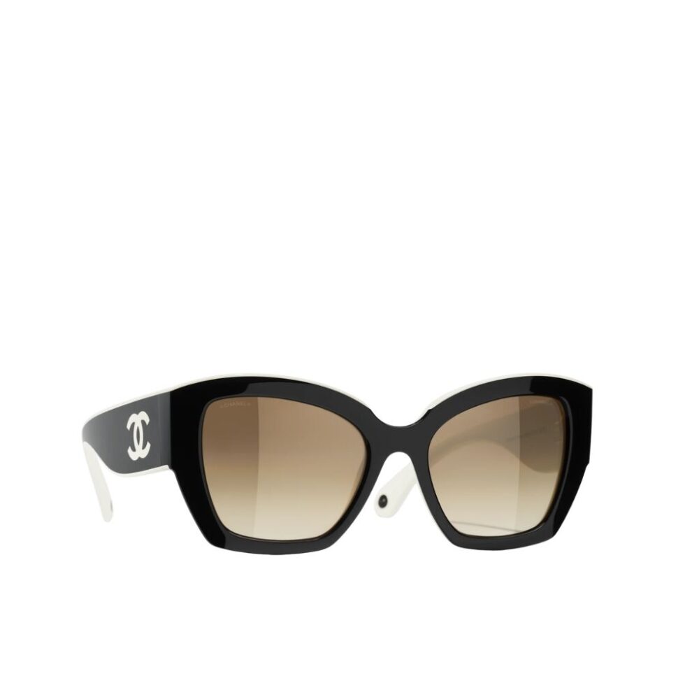 Chanel Butterfly Sunglasses Nylon Fibre Black And White Beige