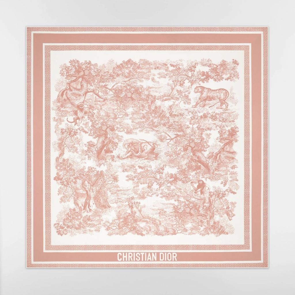 Christian Dior Toile De Jouy Sauvage 90 Square Scarf Pink Silk 90Cm 15JOU090I602_C420