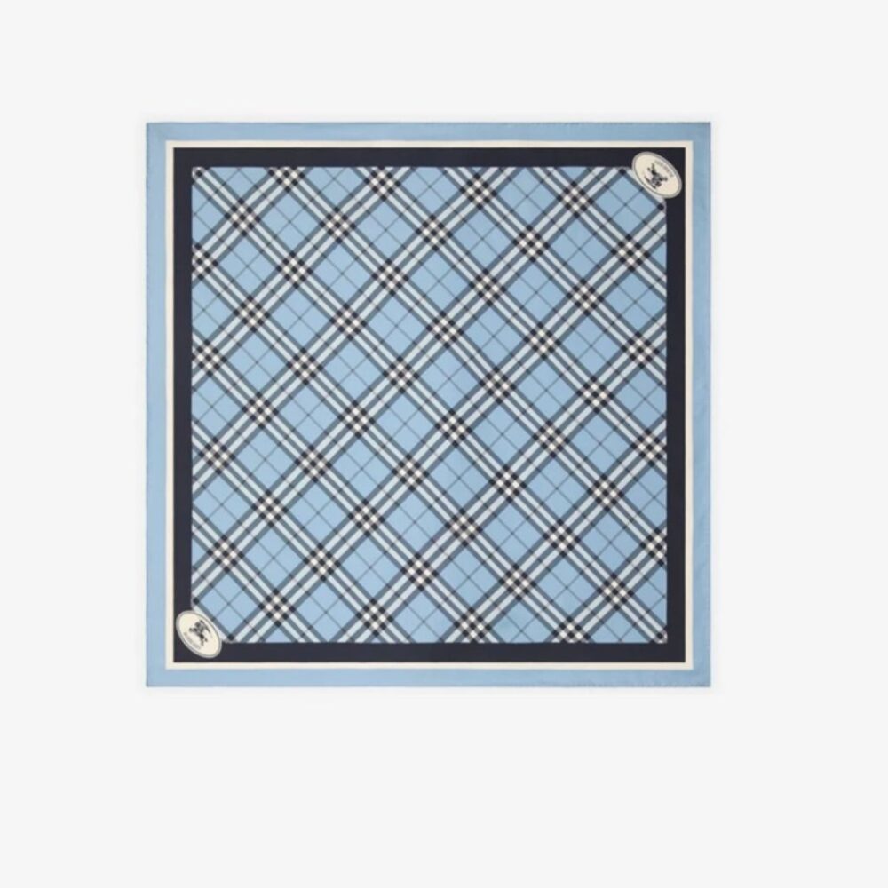 Burberry Check Silk Scarf Blue 90Cm 81130461