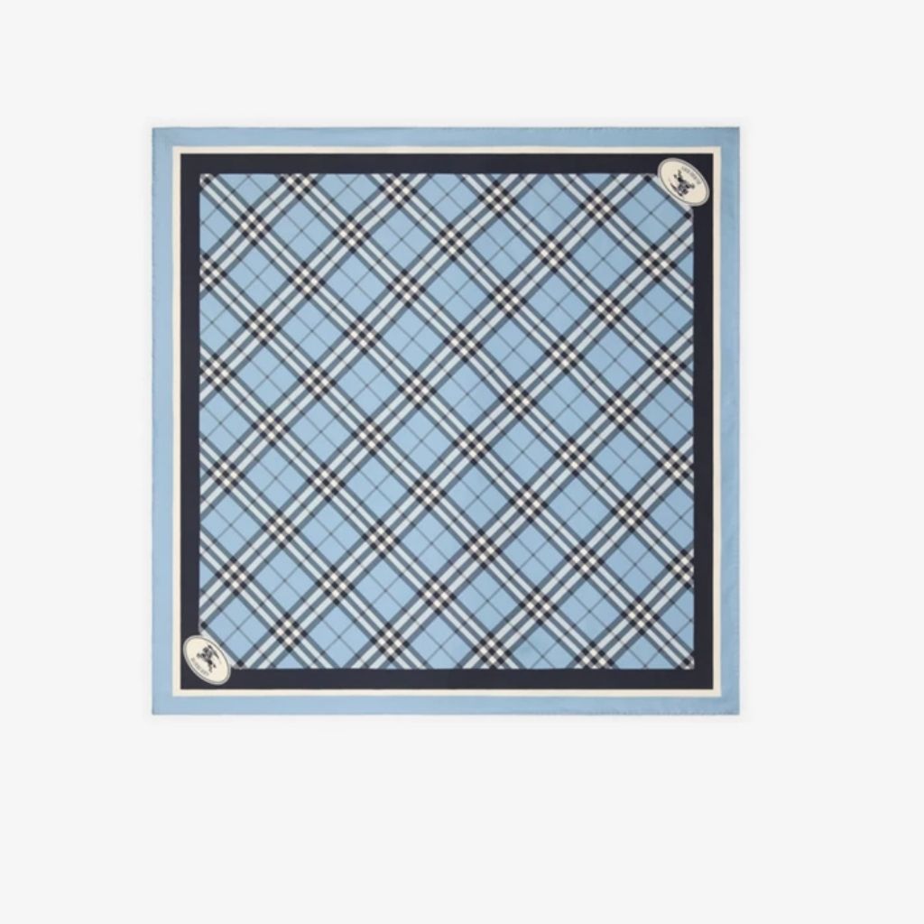 Burberry Check Silk Scarf Blue 90Cm 81130461