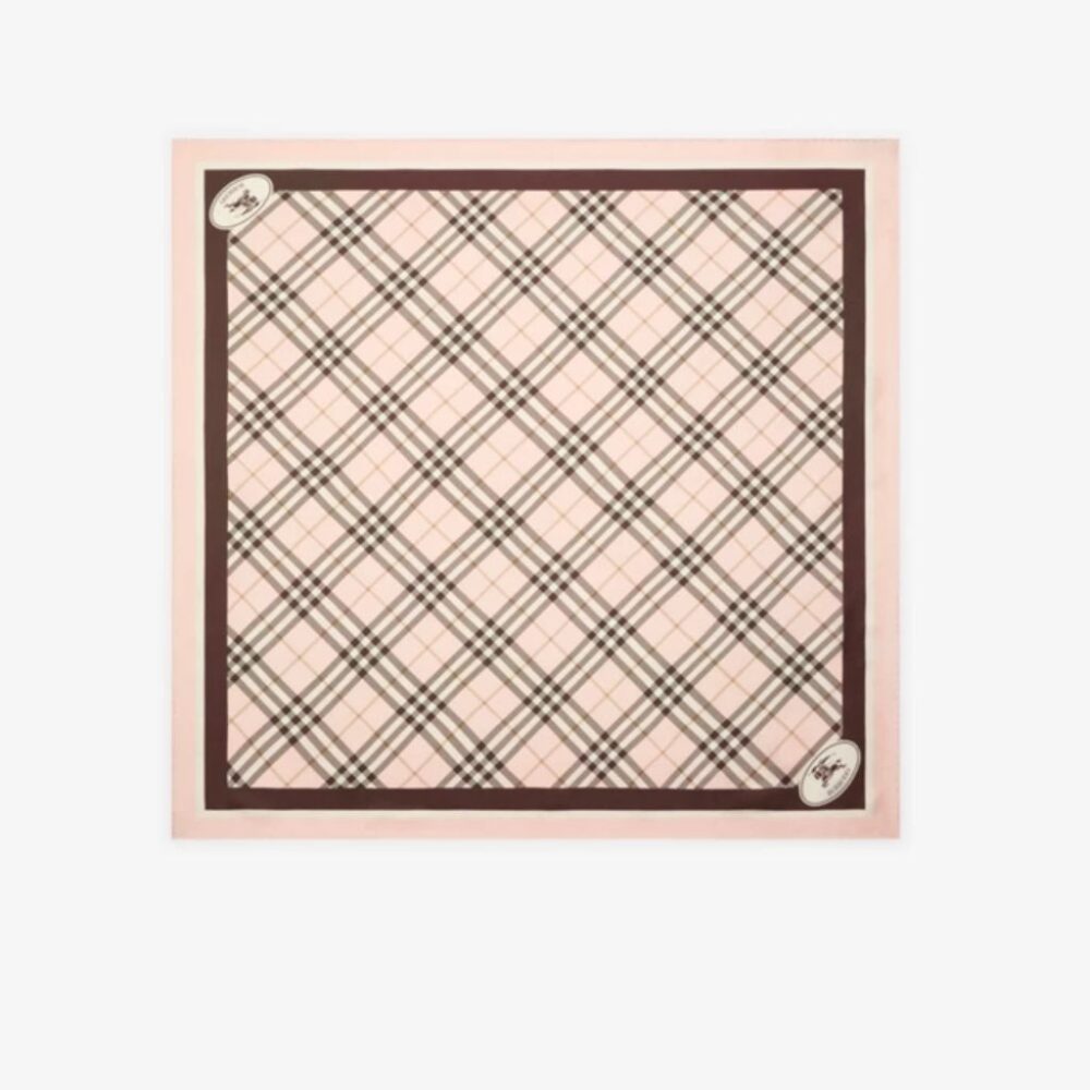 Burberry Check Knight Stamp Silk Scarf Pink 90Cm 81157691