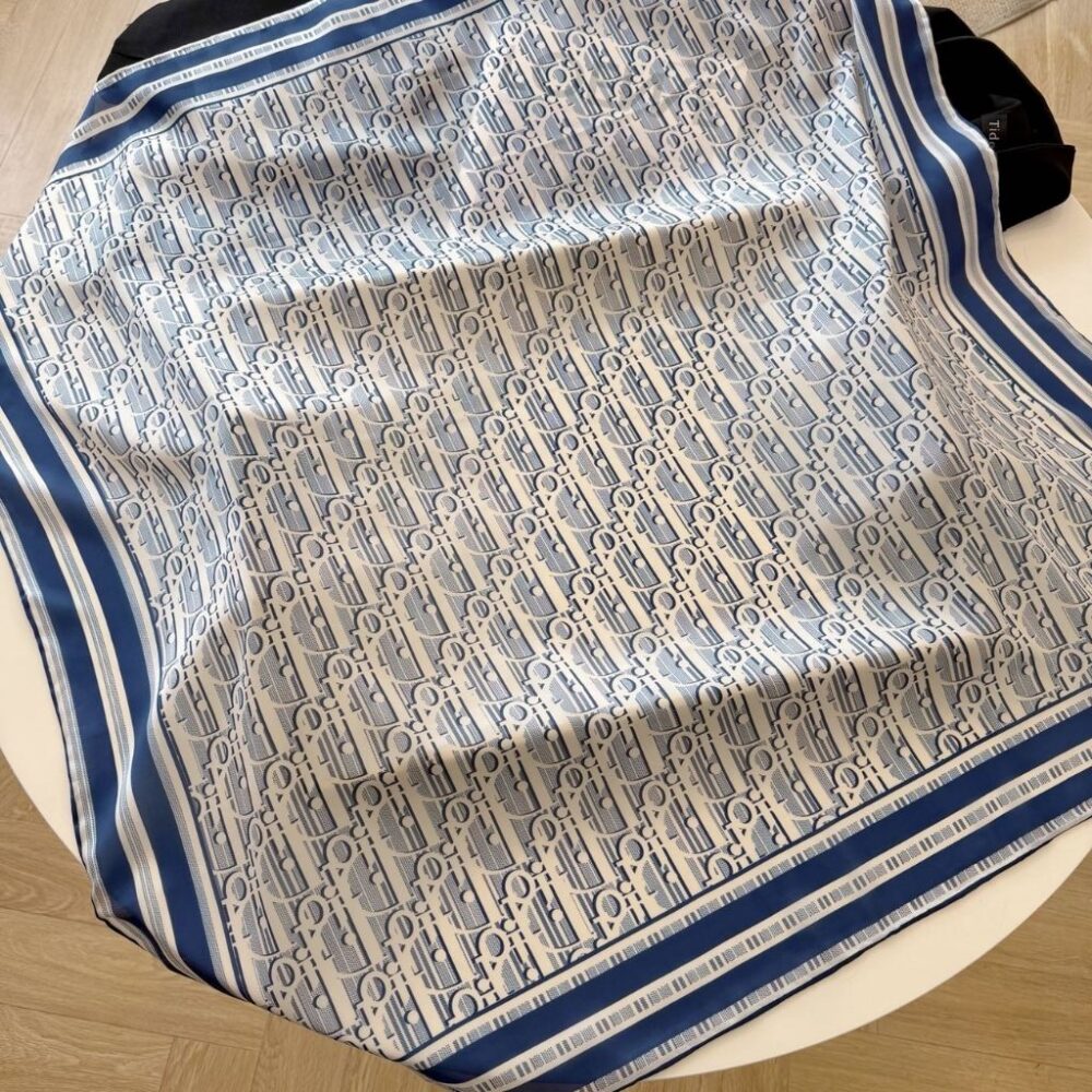 Alternative view of Christian Dior Oblique Diortwin Square Scarf Light Blue Silk Twill 90Cm