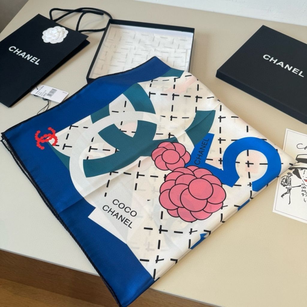 Chanel Board Game Silk Square Scarf Camellia Lipstick Print 90Cm - Image 3