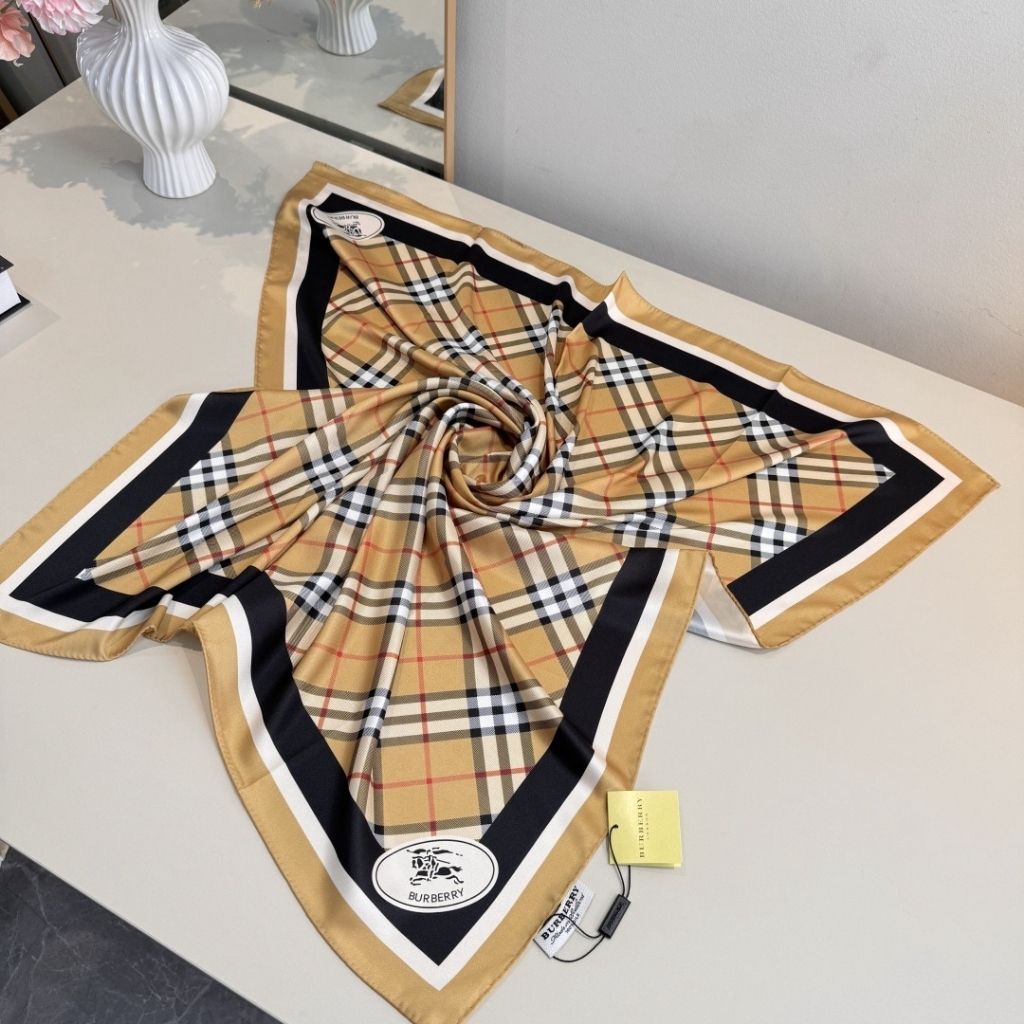 Burberry Check Silk Scarf Sand Beige 90Cm 81130481 - Image 3