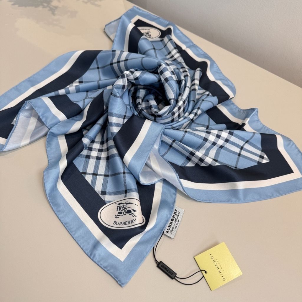 Burberry Check Silk Scarf Blue 90Cm 81130461 - Image 2