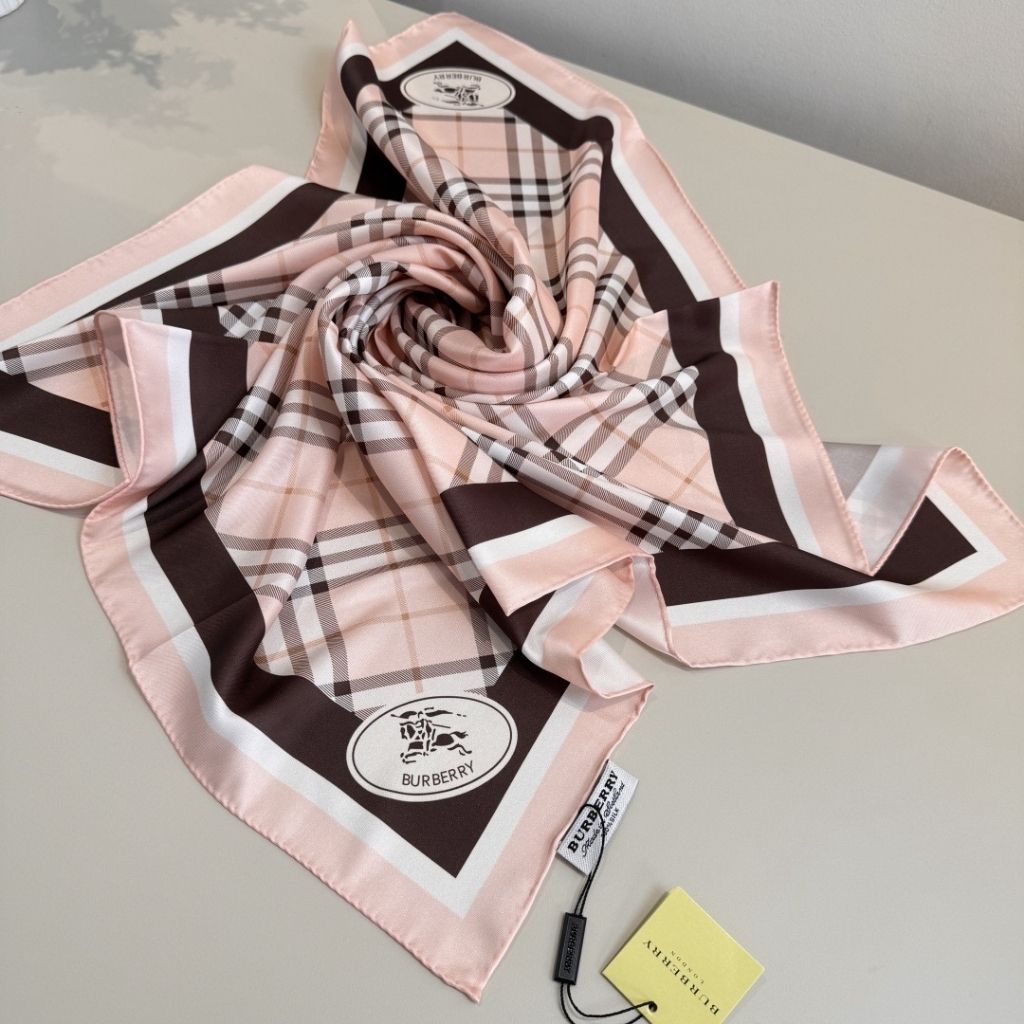 Burberry Check Knight Stamp Silk Scarf Pink 90Cm 81157691 - Image 2