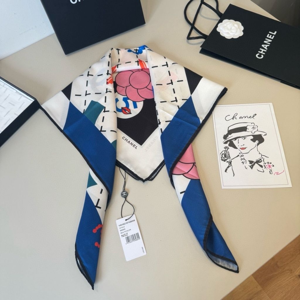 Chanel Board Game Silk Square Scarf Camellia Lipstick Print 90Cm - Image 4