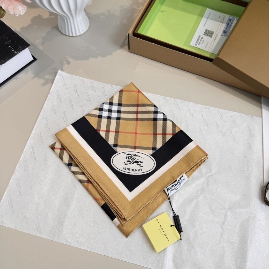 Burberry Check Silk Scarf Sand Beige 90Cm 81130481 - Image 4
