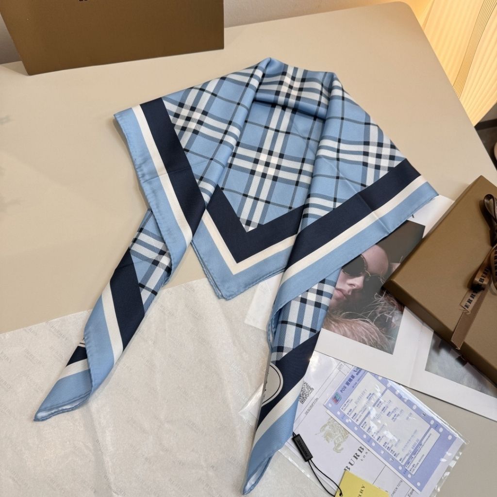 Burberry Check Silk Scarf Blue 90Cm 81130461 - Image 3
