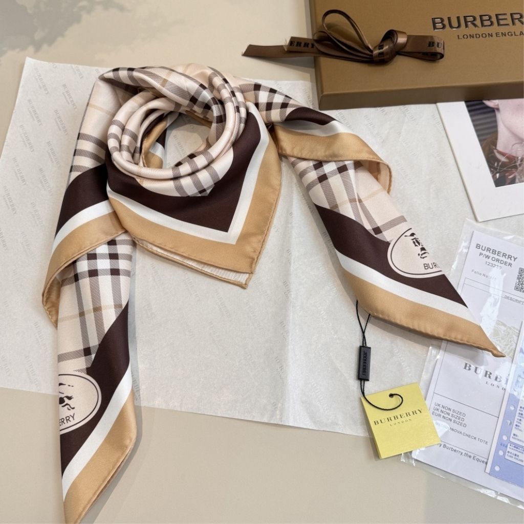 Burberry Check Knight Stamp Silk Scarf White 90Cm 81203191 - Image 3