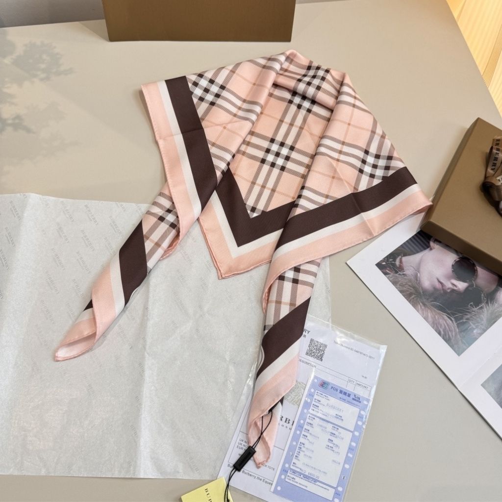 Burberry Check Knight Stamp Silk Scarf Pink 90Cm 81157691 - Image 3