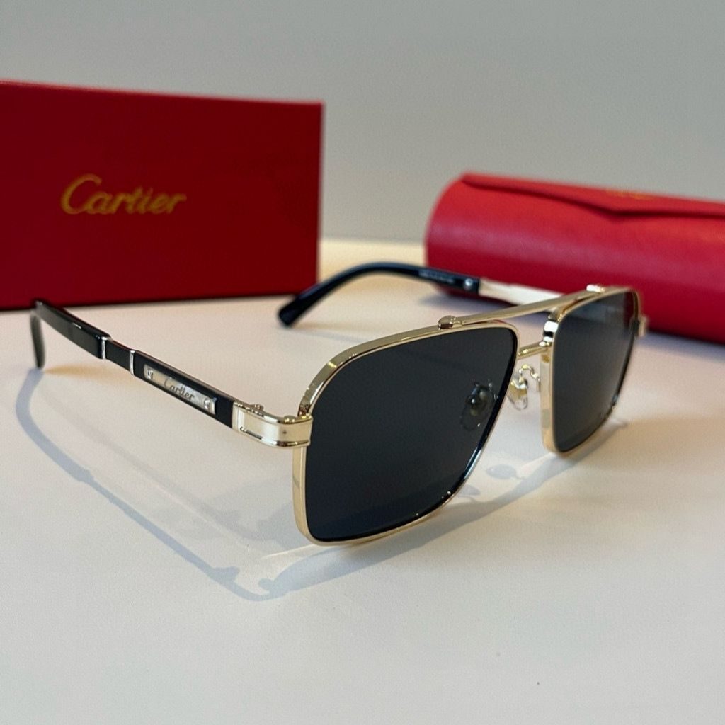 Catier Santos De Cartier Golden Black Sunglasses - Image 5