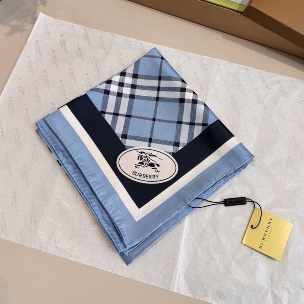 Burberry Check Silk Scarf Blue 90Cm 81130461 - Image 4