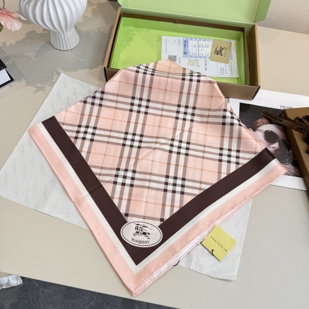 Burberry Check Knight Stamp Silk Scarf Pink 90Cm 81157691 - Image 4