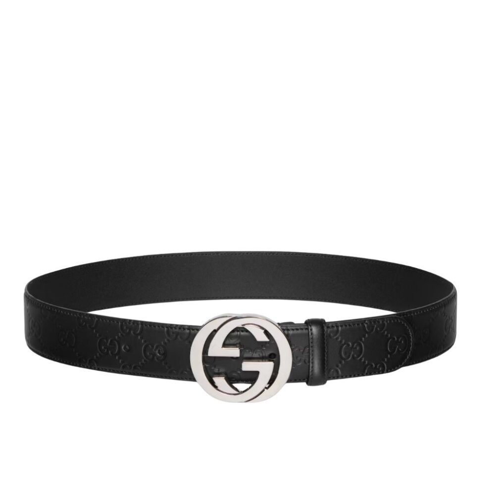 Gucci Belt With Silver Interlocking G Buckle Black 4Cm 411924 CWC1N 1000