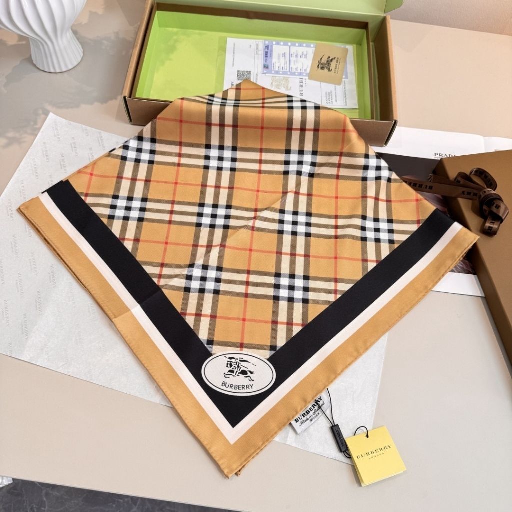 Burberry Check Silk Scarf Sand Beige 90Cm 81130481 - Image 6