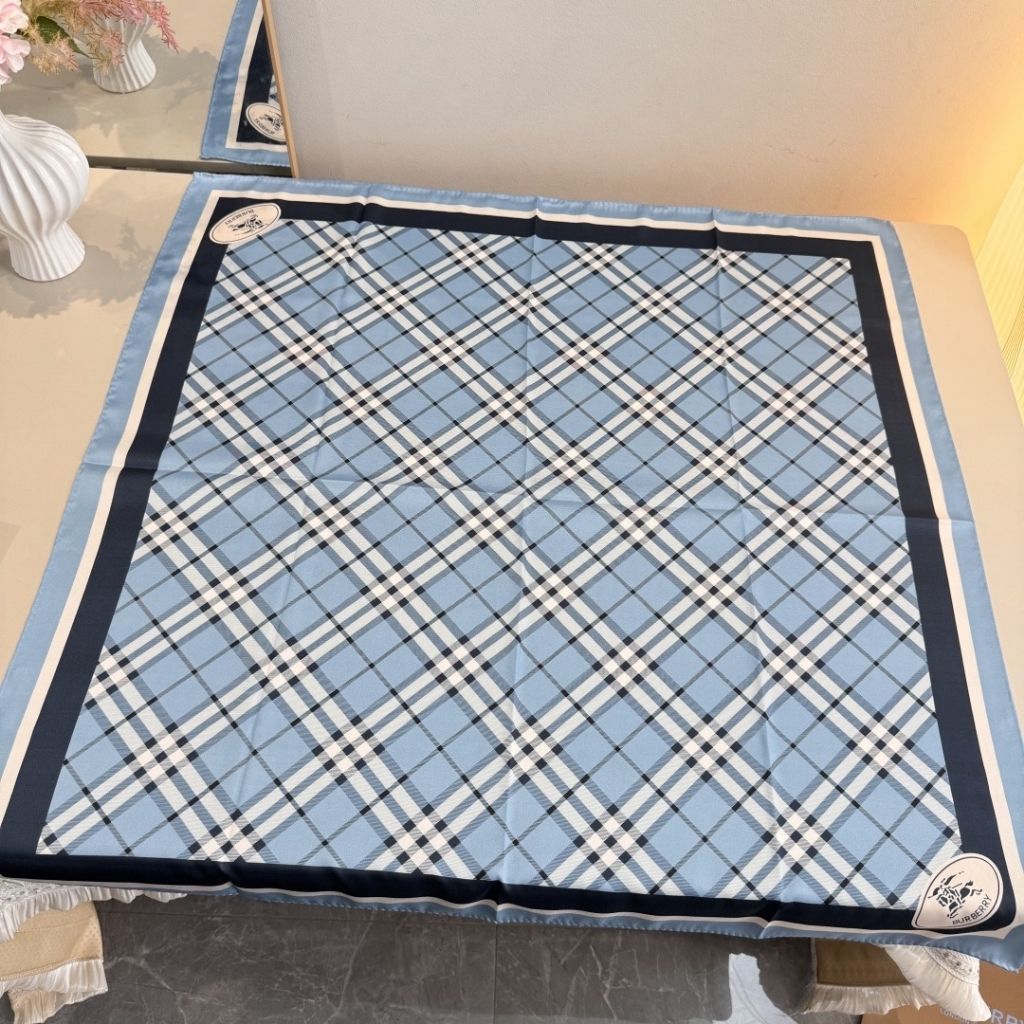 Burberry Check Silk Scarf Blue 90Cm 81130461 - Image 5