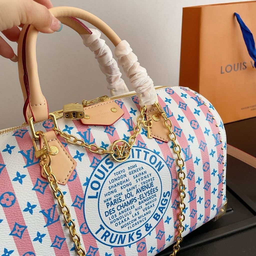 Louis Vuitton Speedy Bandouliere 30 LV Stamp Blue 30Cm M28668 - Image 3