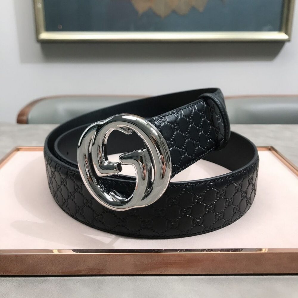 Alternative view of Gucci Belt With Silver Interlocking G Buckle Black 4Cm 411924 CWC1N 1000