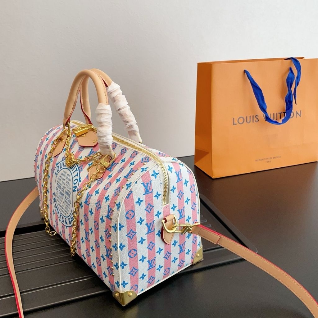 Louis Vuitton Speedy Bandouliere 30 LV Stamp Blue 30Cm M28668 - Image 4