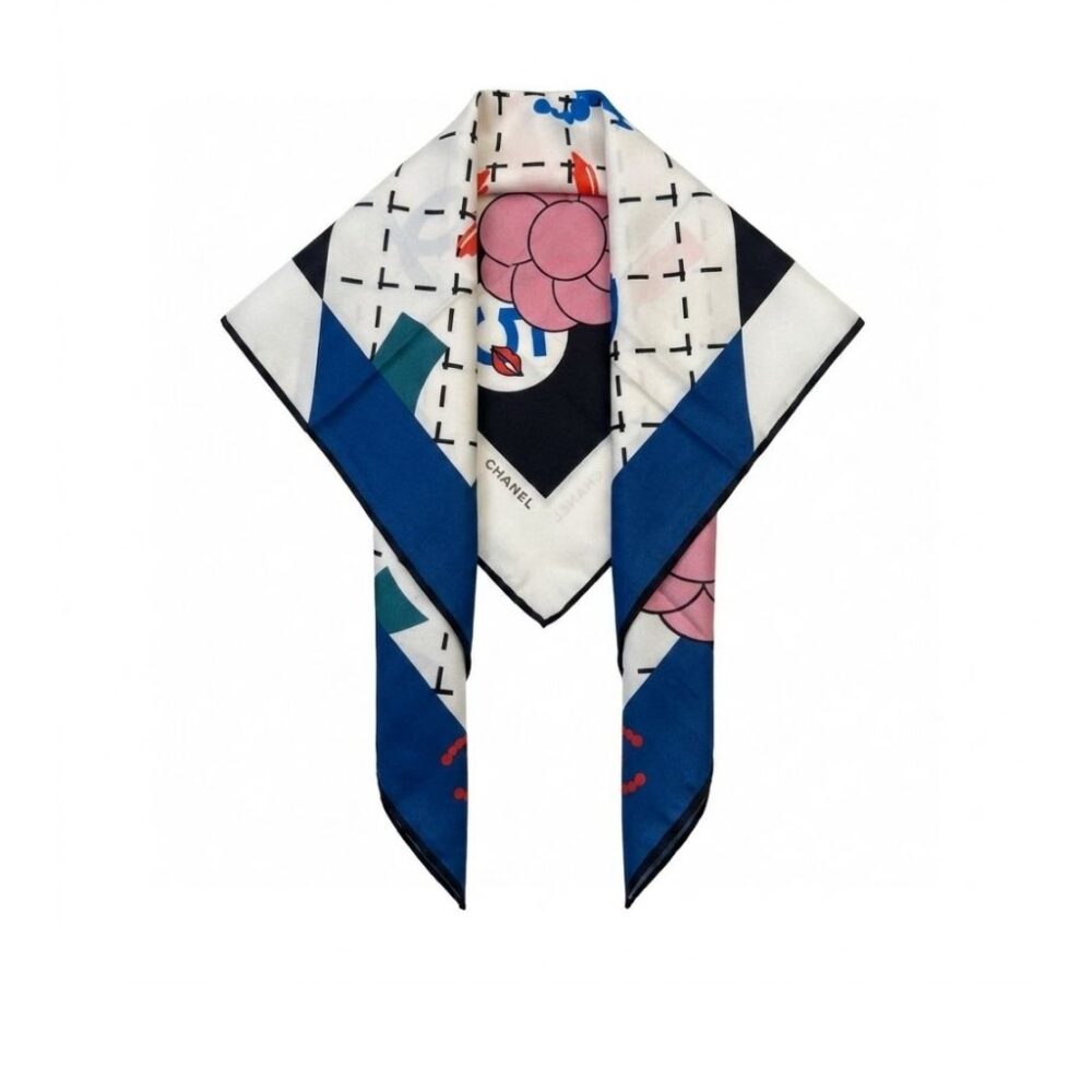 Chanel Board Game Silk Square Scarf Camellia Lipstick Print 90Cm