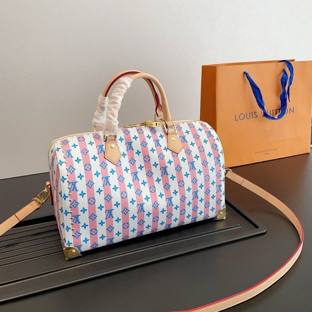 Louis Vuitton Speedy Bandouliere 30 LV Stamp Blue 30Cm M28668 - Image 6