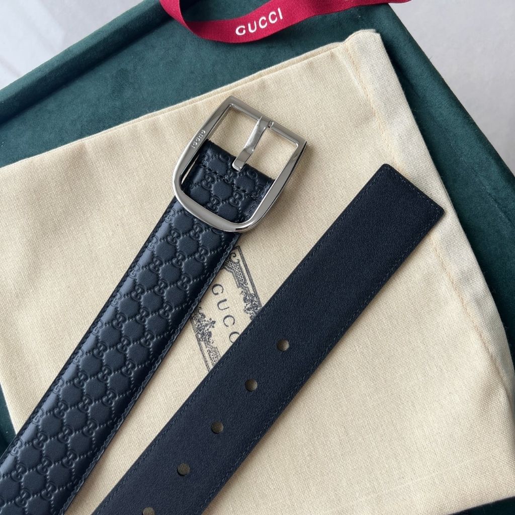 Gucci Microguccissima Belt Black Leather 4Cm 449716 BMJ0N 1000 - Image 3