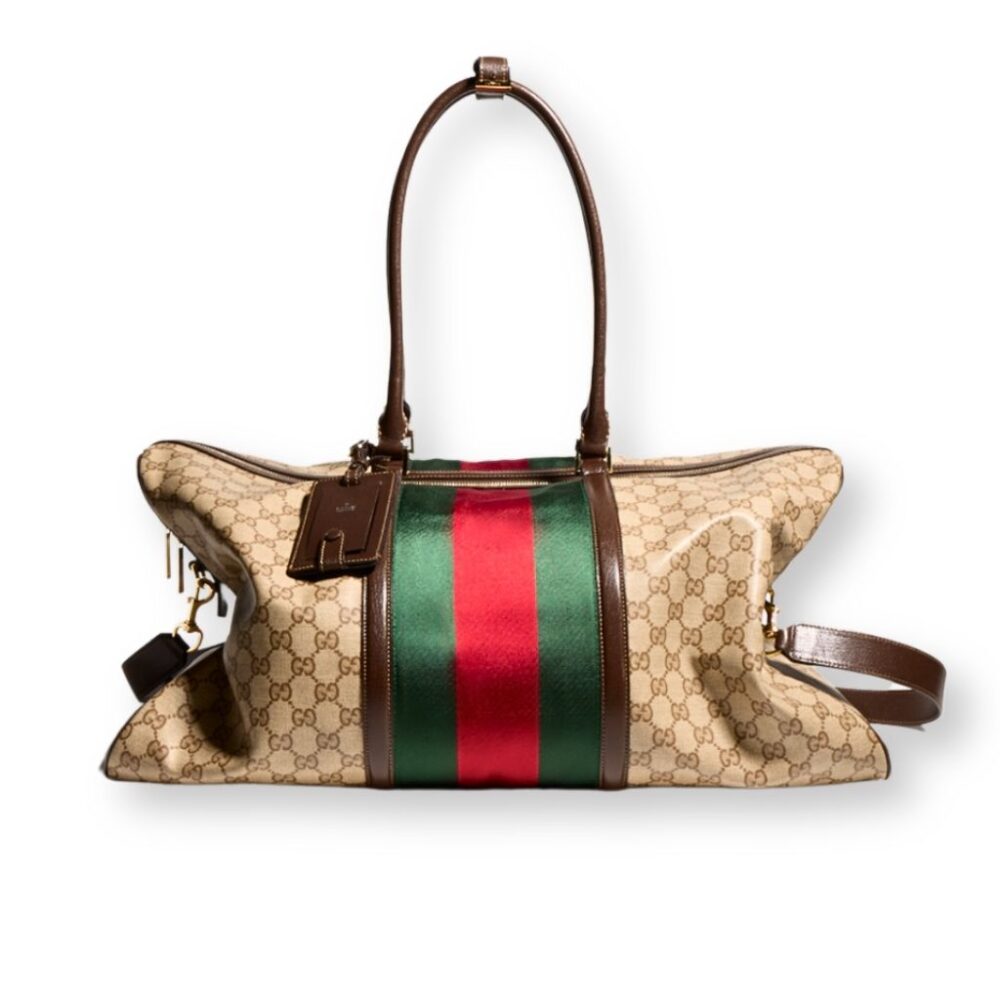 Gucci Medium GG Duffle Bag With Web Sand And Brown GG Canvas 50Cm 875059 FAF79 8547