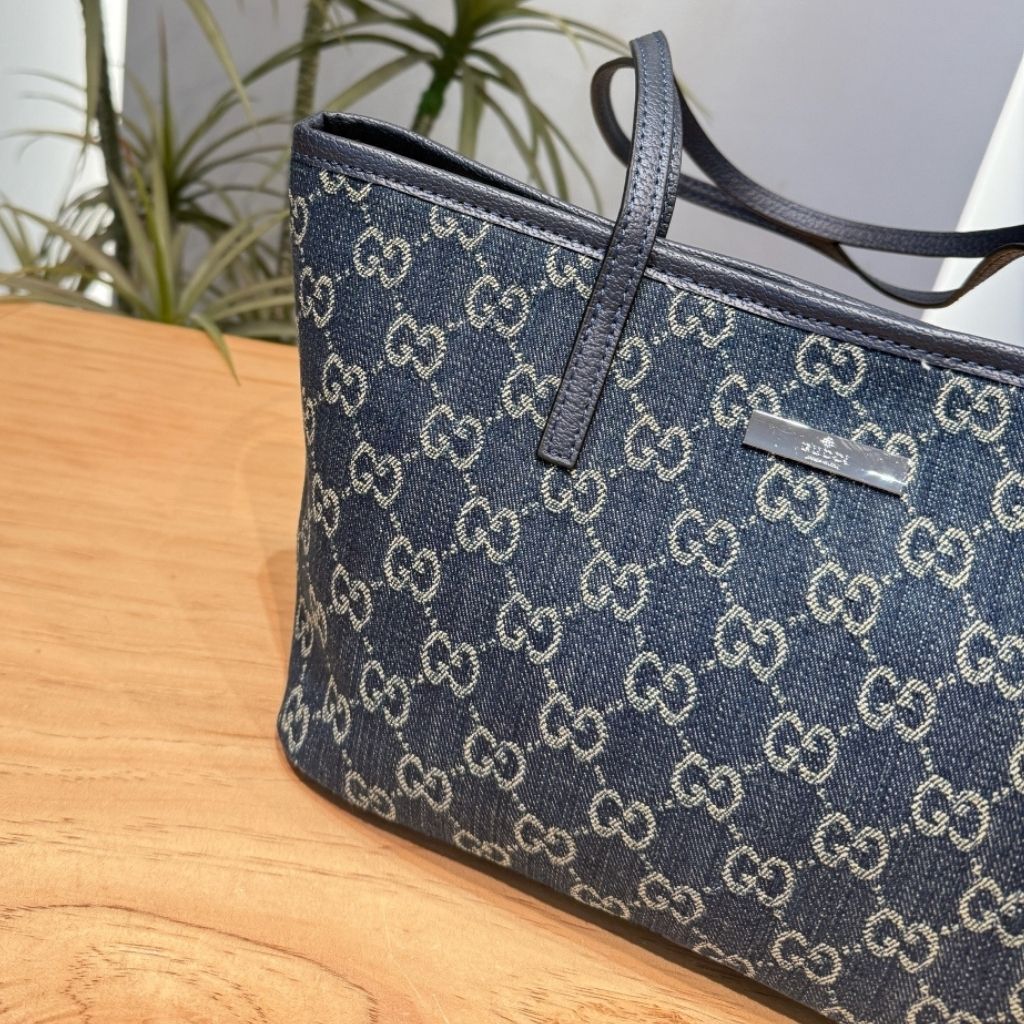 Gucci Tribeca Large Tote Bag Dark Blue GG Denim 38Cm 874745 FAF8V 4042 - Image 4