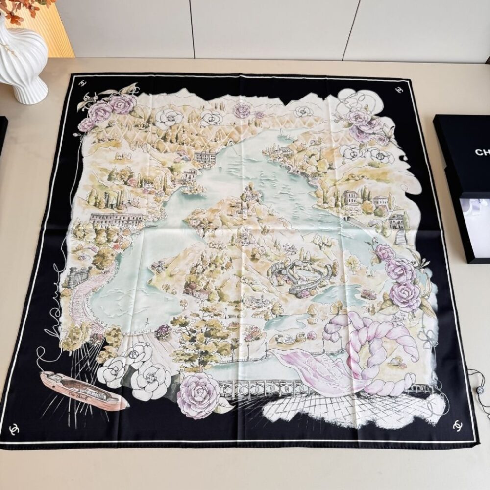 Alternative view of Chanel Square Scraf In Silk Twill Black And Multi-Colored 90Cm