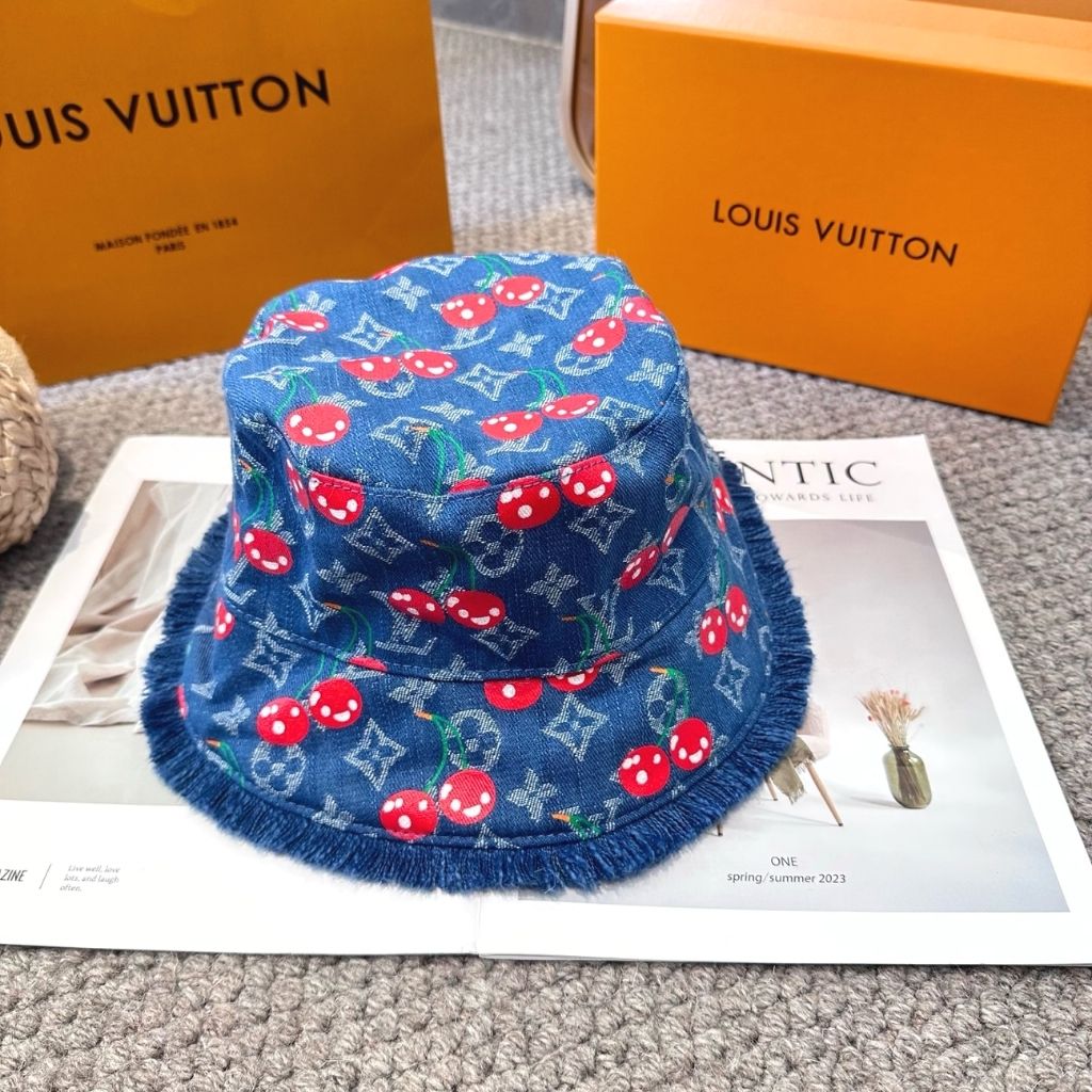 Louis Vuitton X Takashi Murakami Cerise Bucket Hat Blue Denim M5032M - Image 2