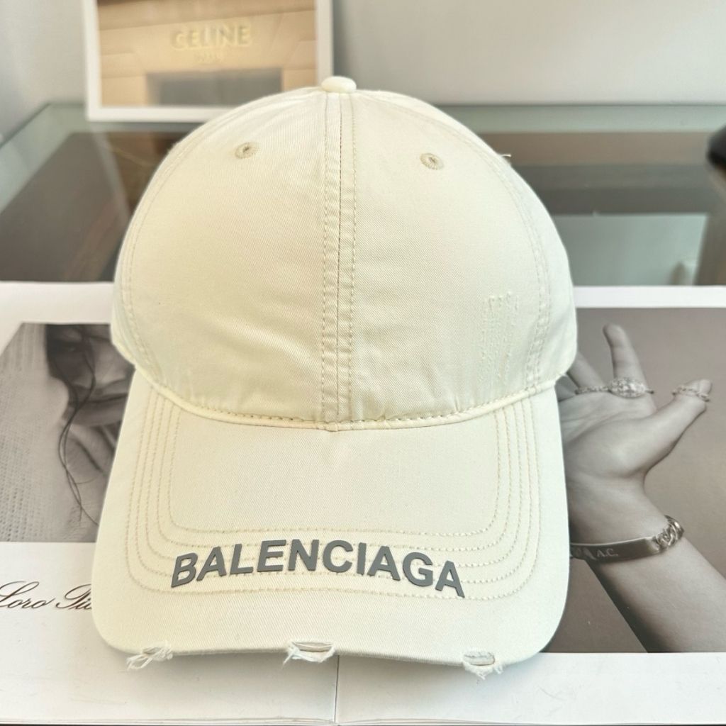 Balenciaga Logo Visor Cap Cotton Drill In Black And White - Image 2
