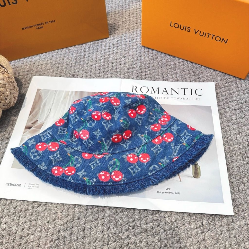 Louis Vuitton X Takashi Murakami Cerise Bucket Hat Blue Denim M5032M - Image 3