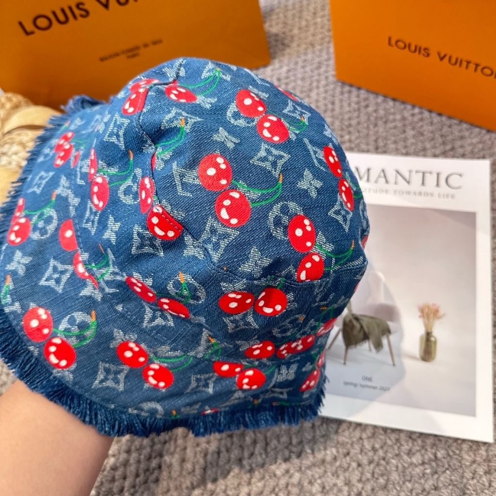 Louis Vuitton X Takashi Murakami Cerise Bucket Hat Blue Denim M5032M - Image 4
