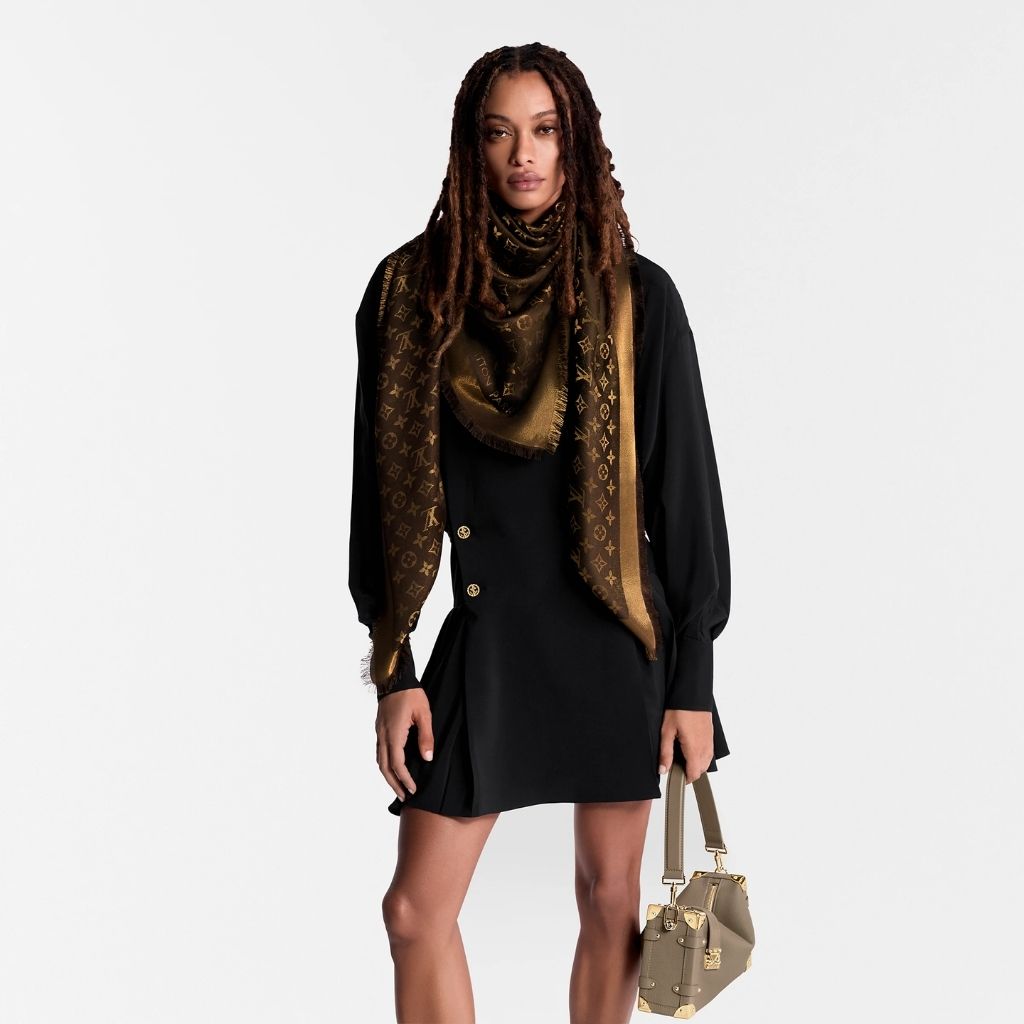 Louis Vuitton Monogram Shine Shawl Brown 189Cm M75122 - Image 5