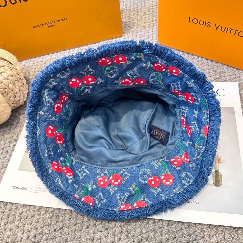 Louis Vuitton X Takashi Murakami Cerise Bucket Hat Blue Denim M5032M - Image 5