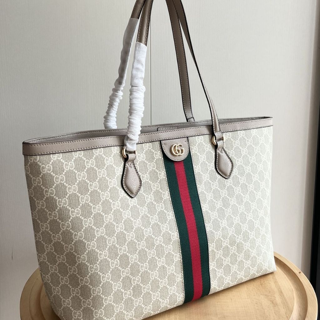 Gucci Ophidia Large Tote Bag Beige And White GG Fabric 38Cm 836849 FAE0J 9643 - Image 4