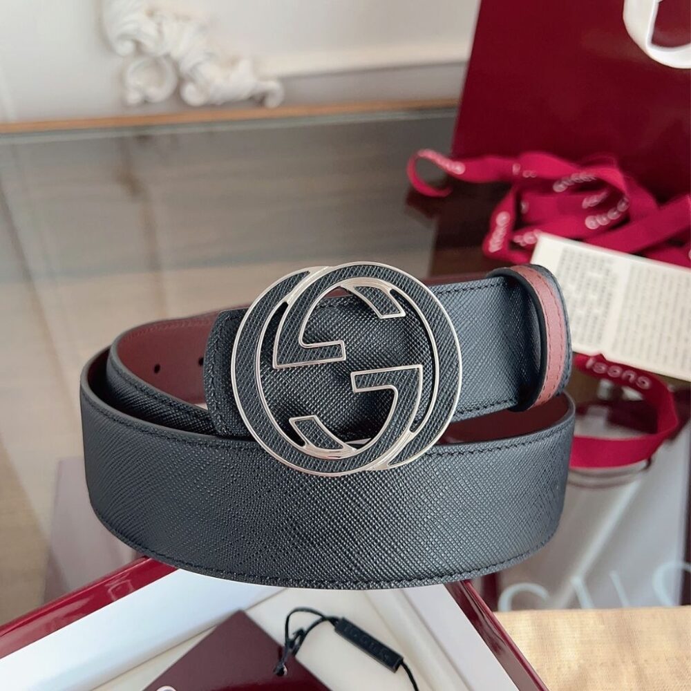 Alternative view of Gucci Reversible Belt With Interlocking G Buckle Black Grainy Leather 4Cm 854722 AAFWB 1047
