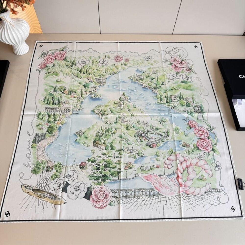 Alternative view of Chanel Square Scraf In Silk Twill White Multi-Colored And Black 90Cm
