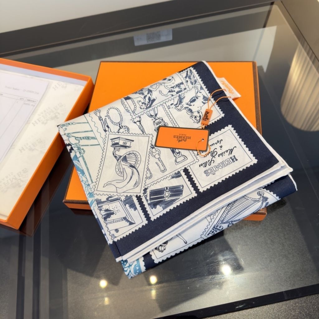 Hermes Le Philateliste Du Faubourg Square Silk Scarf Blue 90Cm H004205S 12 - Image 4