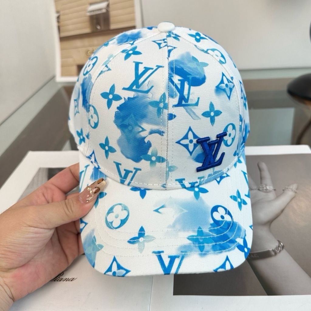 Louis Vuitton Monogram Cap Artistic Blue Ink Pattern White - Image 2