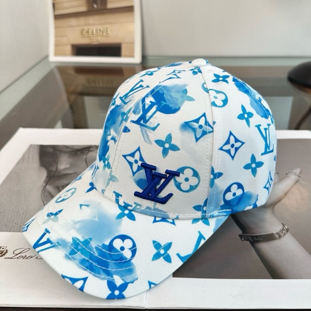 Louis Vuitton Monogram Cap Artistic Blue Ink Pattern White - Image 3